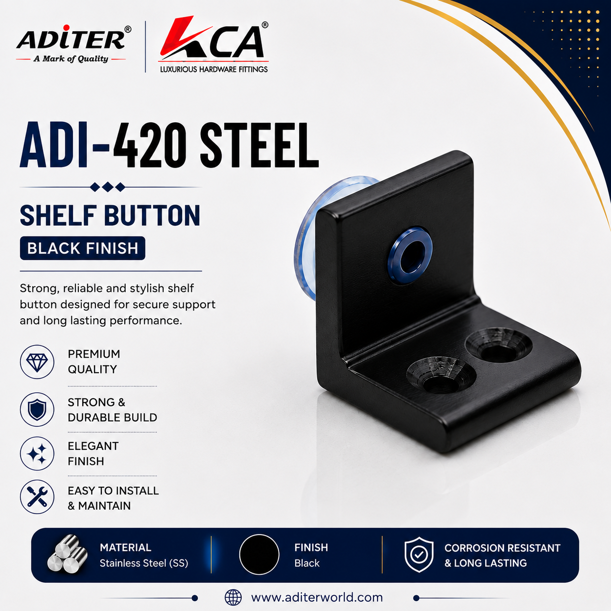 ADI-420 SS SHELF BUTTON BLACK